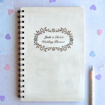 Personalised Wooden Wedding Planner Notebook, 2 of 3