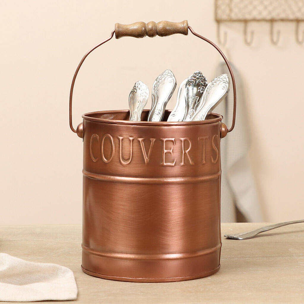 Country Kitchen Copper Cutlery Caddy Bucket, 1 of 8