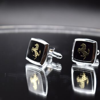 Ferrari Cufflinks Black And Silver Prancing Horse Design Gift For Men, 5 of 5