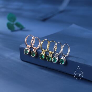Sterling Silver Green Cz Huggie Hoop Earrings With Sleeper Hoops, 8 of 12