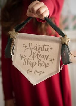 Personalised Santa Stop Here Hanging Canvas Sign, 3 of 3