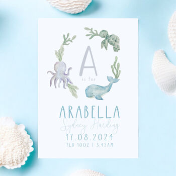 Personalised New Baby Name Print, Underwater Theme, 2 of 6