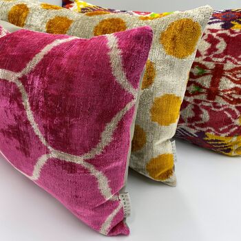 Oblong Ikat Velvet Cushion Pink Bulbous, 5 of 10