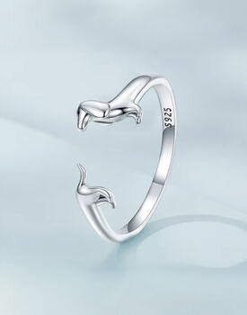 Sterling Silver Sausage Dog Adjustable Ring S925 Sterling Silver, 3 of 3