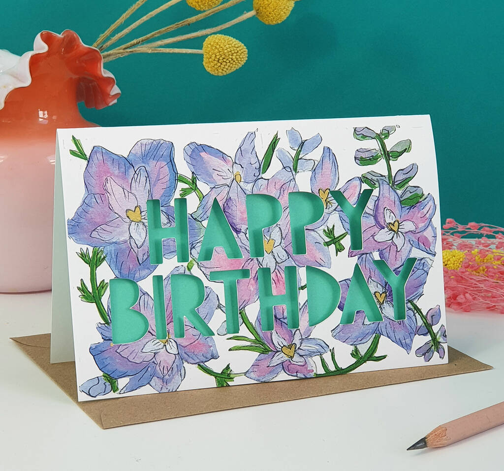 July Birth Flower Paper Cut Birthday Card, 1 of 4