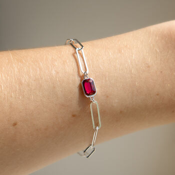 Sterling Silver Red Cubic Zirconia Paperclip Chain Bracelet, 3 of 7