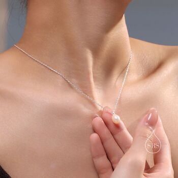Sterling Silver Natural Tiny Droplet Pearl Necklace, 2 of 11