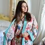 Ladies Pink Exotic Flower Print Cotton Dressing Gown, thumbnail 1 of 4