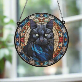 Cat Black Stained Glass Effect Suncatcher, 5 of 6