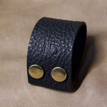 Wide Personalised Leather Bracelet With Gold Button, 3 of 12
