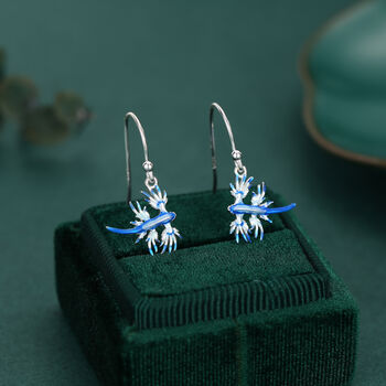 Sterling Silver Blue Sea Dragon Drop Earrings With Hooks, 5 of 10