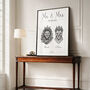 Personalised Mr And Mrs Print Royal Lion Portraits Wall Art, thumbnail 2 of 7