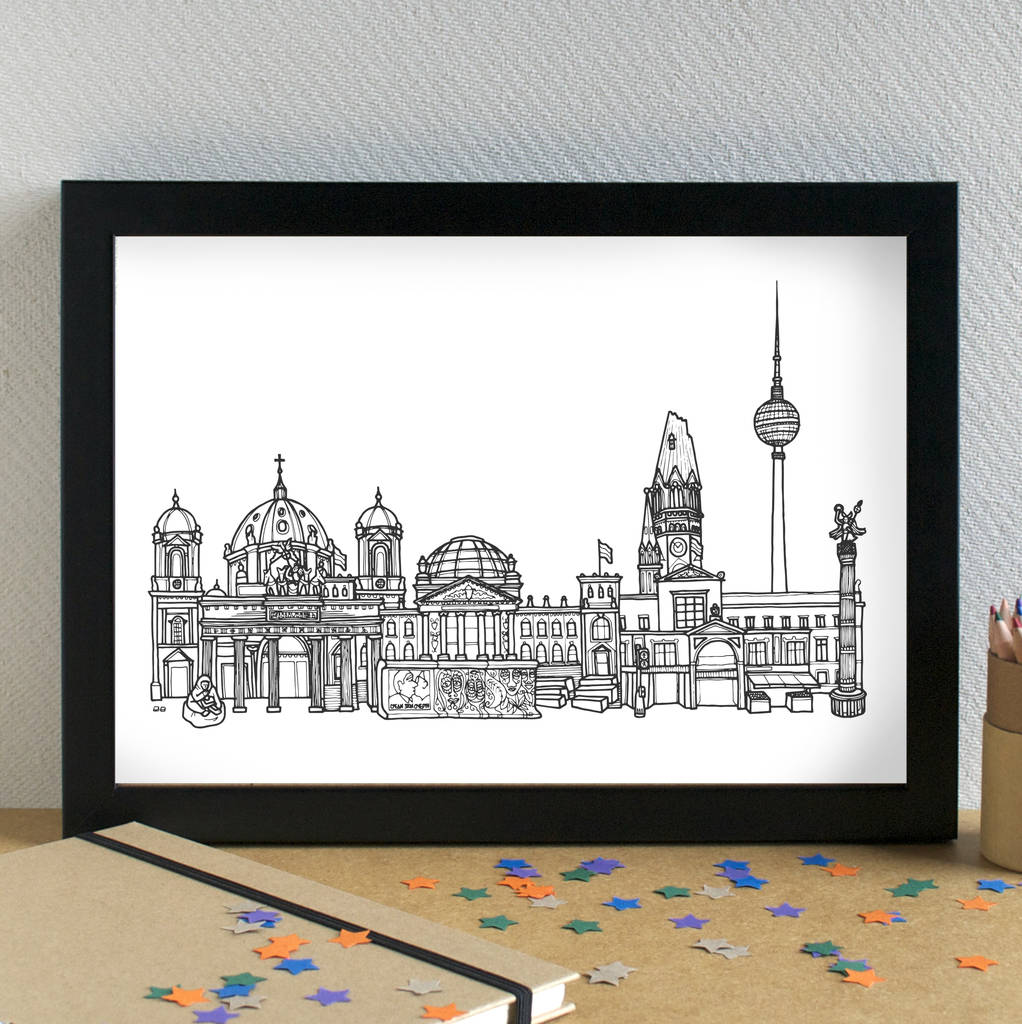 Berlin Skyline Travel Art Print Unframed By Becka Griffin Illustration