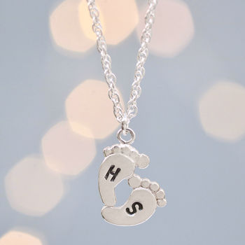 Personalised New Mum Pendant. Baby Feet Charm Necklace, 3 of 12