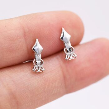 Squid Stud Earrings In Sterling Silver, 5 of 12