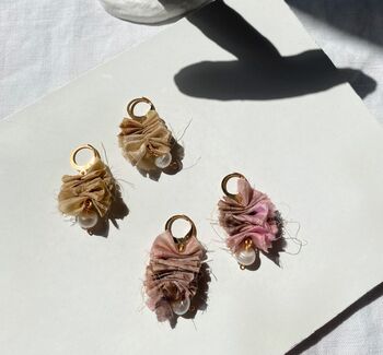 Eco Printed Silk Ruffle Pearl Earrings, 2 of 10