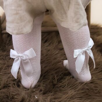 White Jacquard Tights With Bow Detail, 2 of 12