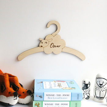 Personalised Childrens Coat Hanger With Sheep Design, 6 of 6