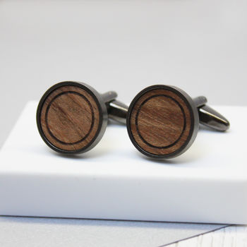 Personalised Minimalist Walnut Wood Cufflinks, 2 of 4