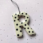 Handmade Black Polka Dot Clay Hanging Letter, thumbnail 4 of 4