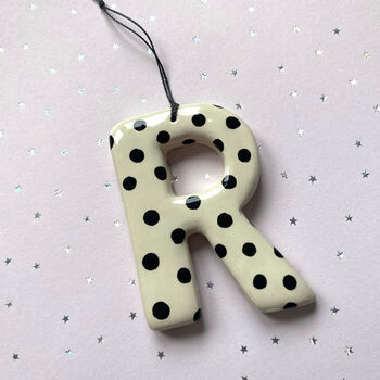 Handmade Black Polka Dot Clay Hanging Letter, 4 of 4
