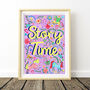 Purple Story Time Print – Nursery Wall Art With Unicorns, Stars, Flowers And Books For Girls’ Bedroom Or Reading Nook, thumbnail 6 of 7