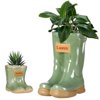Personalised Green Welly Boots Planter Gift Set, 2 of 8