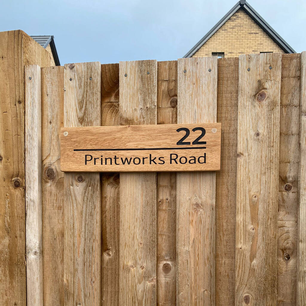 Oak Engraved House Plaque In A Modern Design By Grain Designs