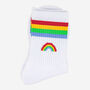 Rainbow Striped Sporty Ribbed Cotton Ankle Socks Women's White, thumbnail 3 of 4