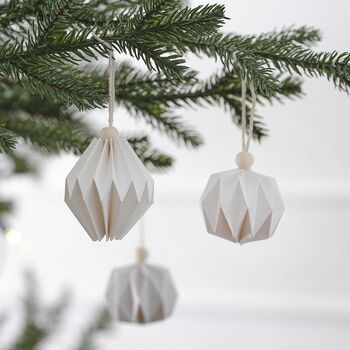Three White Paper Origami Christmas Tree Decorations, 3 of 9