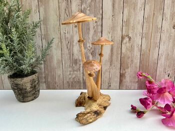Wooden Mushroom Statue Teak Root Toadstool Nature Gift, 3 of 10