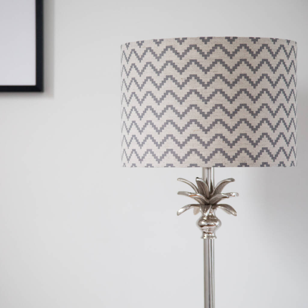 Natural And Grey Zig Zag Linen Lampshade By Quirk