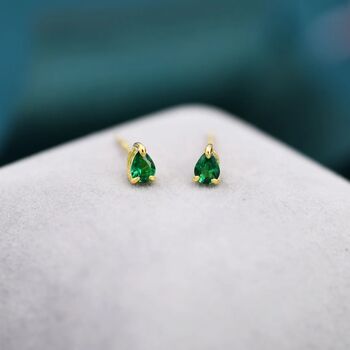 Extra Tiny Emerald Green Droplet Cz Stud Earrings, 5 of 10