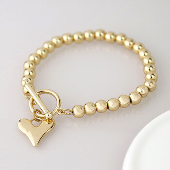 Gold Plated Heart Charm T Bar Bracelet, 2 of 6