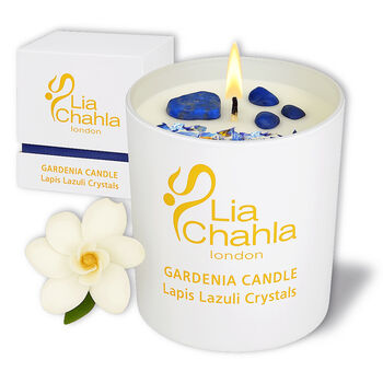 Gardenia Scented Candle Infused With Lapis Lazuli Crystals, 9 of 10