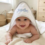 Personalised White Hooded Baby Towel With Grey Trim, thumbnail 4 of 11