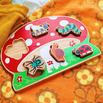 Wooden Toy Minibeast Shape Sorter Tray Puzzle, 3 of 5