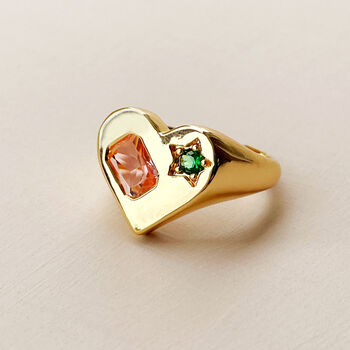 Gold Heart And Glass Stone Signet Ring, 5 of 8