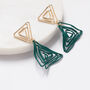 Green Double Triangle Wire Coil Drop Earrings, thumbnail 3 of 3