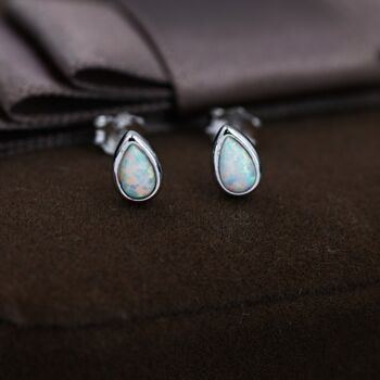 Tiny Opal Droplet Stud Earrings In Sterling Silver, 4 of 11