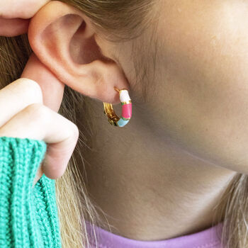 Reversible Enamel Huggie Hoop Earrings, 4 of 7