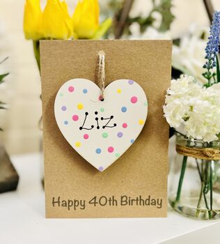 Personalised 50th Birthday Polka Dot Wooden Heart Card, 2 of 7