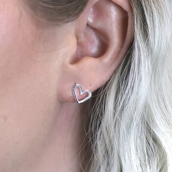 Sterling Silver Open Heart Stud Earrings, 4 of 8