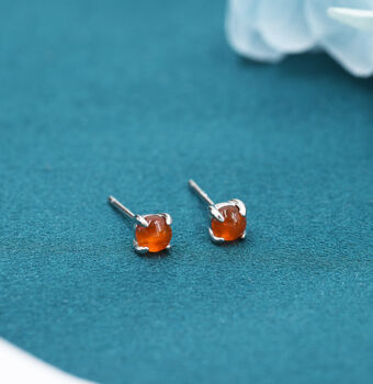 Sterling Silver Natural Red Carnelian Stud Earrings, 3 of 11