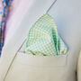 Mens Mint Green Gingham Print Cotton Pocket Square, thumbnail 1 of 12