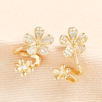 Crystal Twin Flower Stud Earrings In Gold Plating, 2 of 4