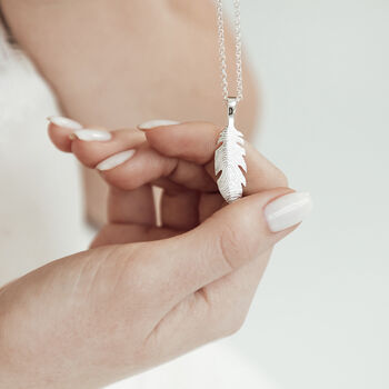 Sterling Silver Fingerprint Feather Necklace, 2 of 11