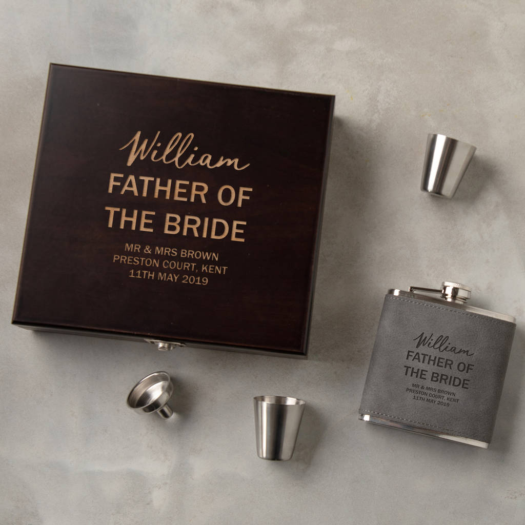 Personalised Father Of The Bride Hip Flask Gift Set, 1 of 7