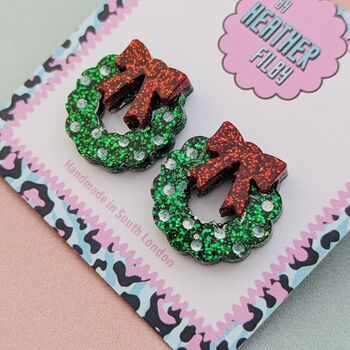 Christmas Wreath Glitter Resin Studs, 3 of 3
