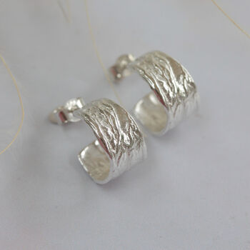 Silver Tree Bark Hoop Earrings, 7 of 8